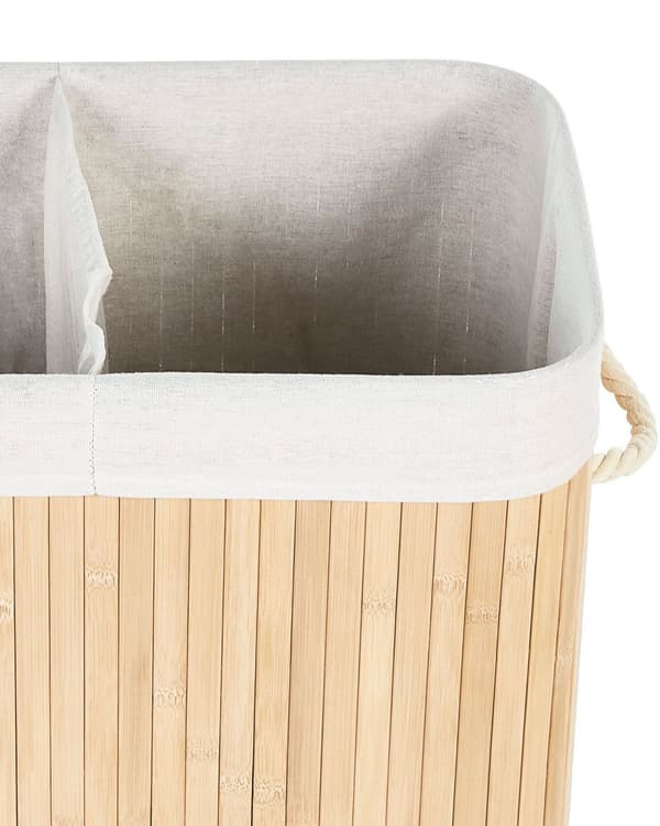 Kurv Lyst tre Bambus 60 cm Lokk Håndtak 2 rom Boho Oppbevaring Skittentøyskurv Praktisk Tilbehør