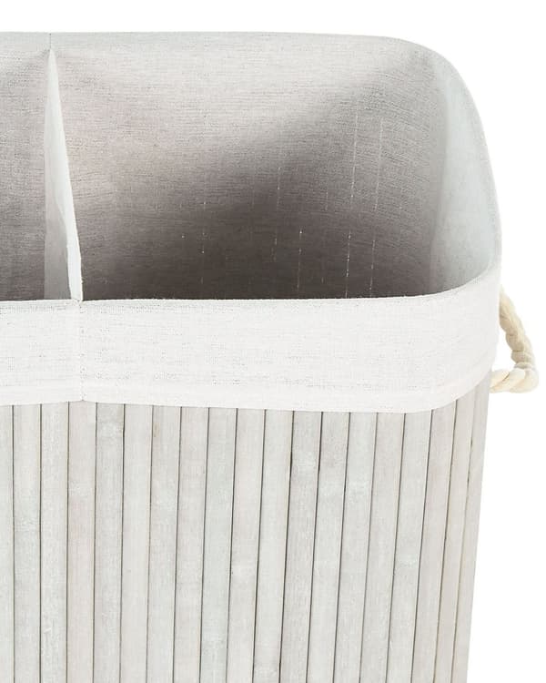 Kurv Grå Bambus 60 cm Lokk Håndtak 2 rom Boho Oppbevaring Skittentøyskurv Praktisk Tilbehør