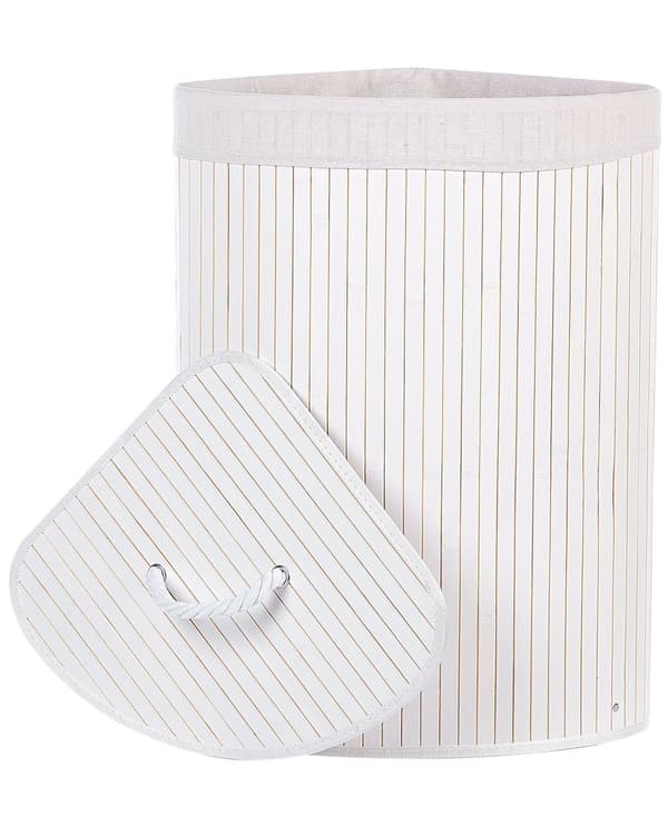 Kurv Hvit Bambus 60 cm Med lokk Boho Oppbevaring Skittentøyskurv Praktisk Tilbehør