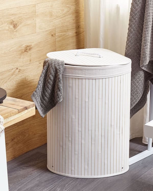 Kurv Hvit Bambus 60 cm Med lokk Boho Oppbevaring Skittentøyskurv Praktisk Tilbehør
