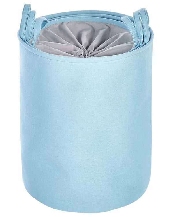 Sæt med 3 Opbevaringskurve Blå Polyester Bomuld med Snøredæksel Vasketøjsbeholder Praktisk Tilbehør