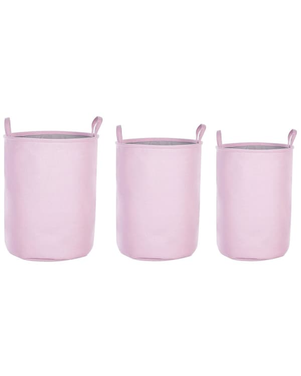Set med 3 Förvaringskorgar Rosa Polyester Bomull med Snören Tvättkorg Praktiskt Tillbehör