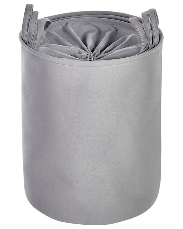Set med 3 Förvaringskorgar Grå Polyester Bomull med Snören Tvättkorg Praktiskt Tillbehör