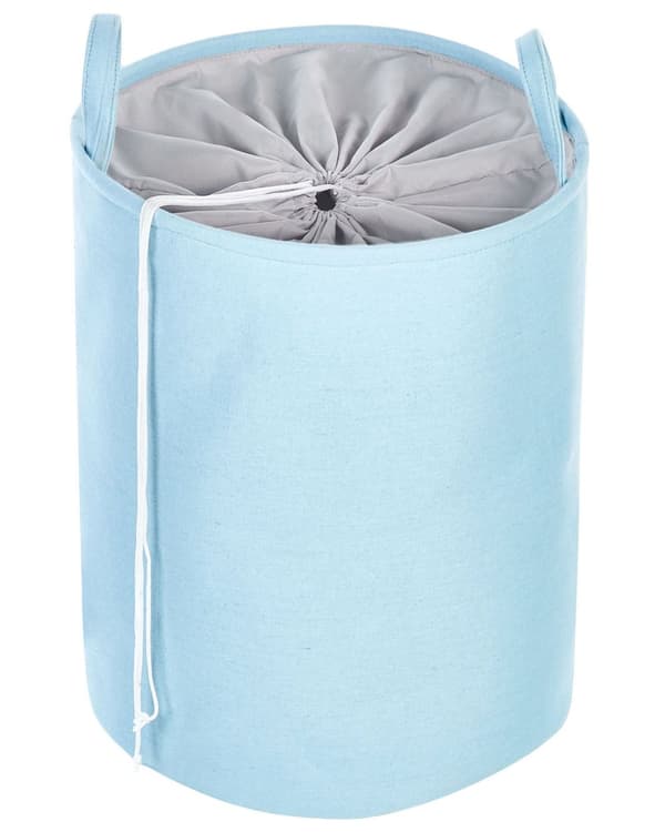 Set med 3 Förvaringskorgar Blå Polyester Bomull med Snören Tvättkorg Praktiskt Tillbehör