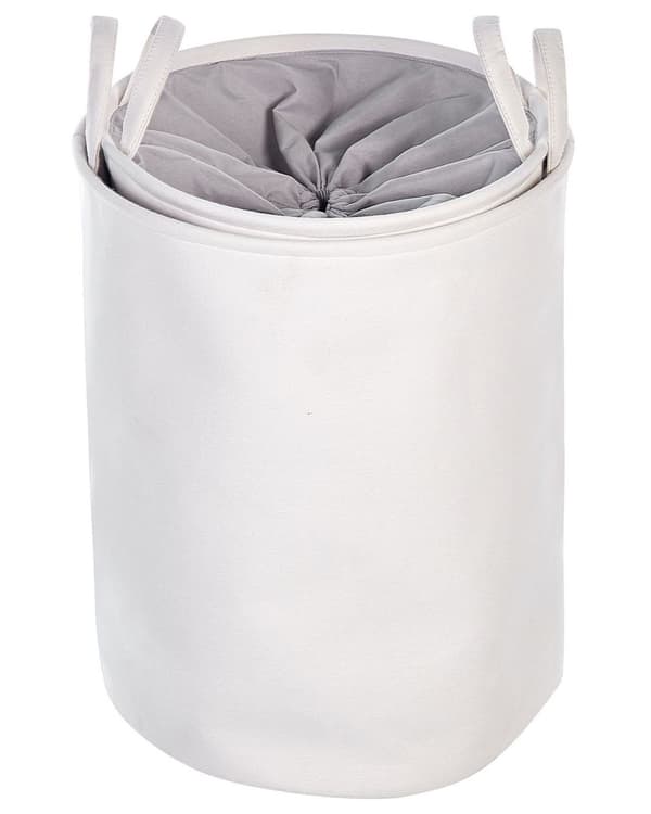 Set med 2 Förvaringskorgar Vit Polyester Bomull med Snören Tvättkorg Praktiskt Tillbehör