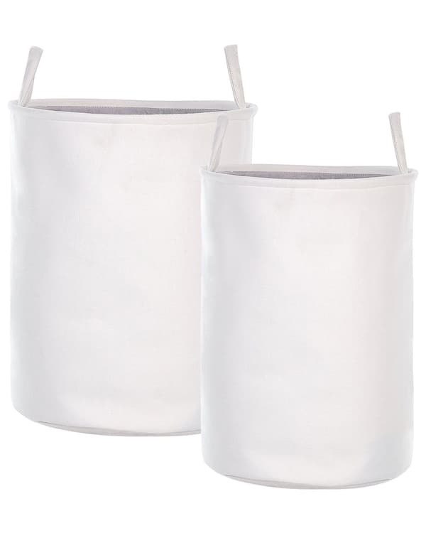 Set med 2 Förvaringskorgar Vit Polyester Bomull med Snören Tvättkorg Praktiskt Tillbehör