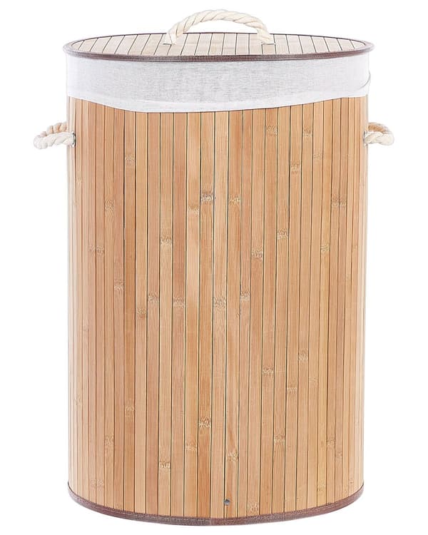 Tvättkorg Ljust Trä Bambu Polyesterinlägg med Avtagbart Lock Handtag Modern Design Multifunktionell