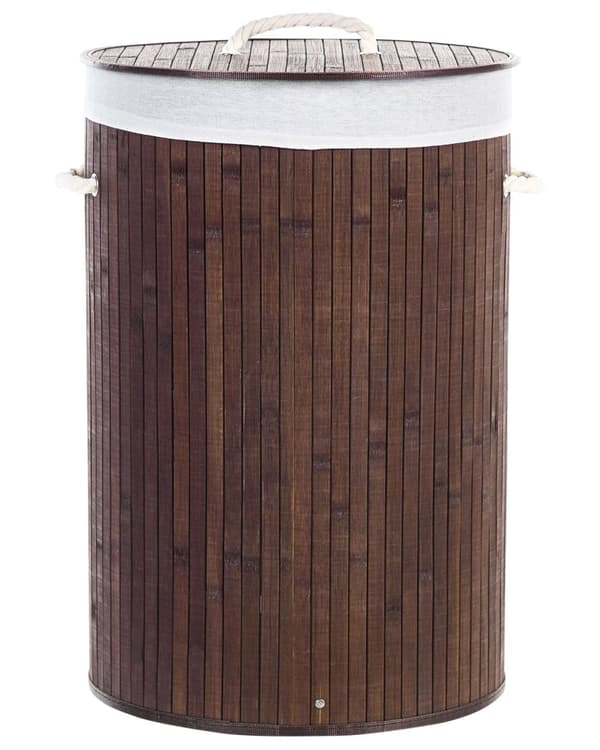 Tvättkorg Mörkt Trä Bambu Polyesterinlägg med Avtagbart Lock Handtag Modern Design Multifunktionell