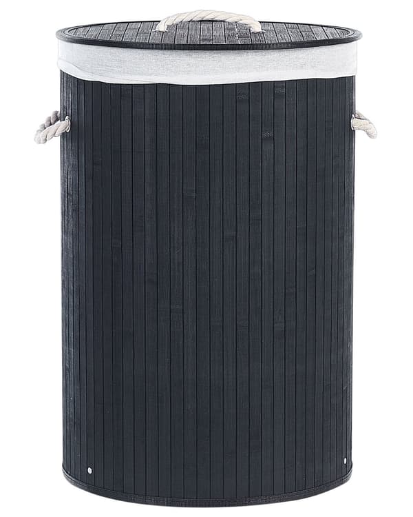 Vasketøjskurv Sort Bambus Polyester Indsats med aftageligt låg Håndtag Moderne Design Multifunktionel