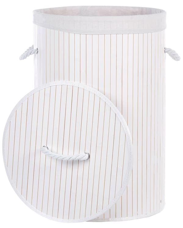 Vasketøjskurv Hvid Bambus Polyester Indsats Med Aftageligt Låg Håndtag Moderne Design Multifunktionel