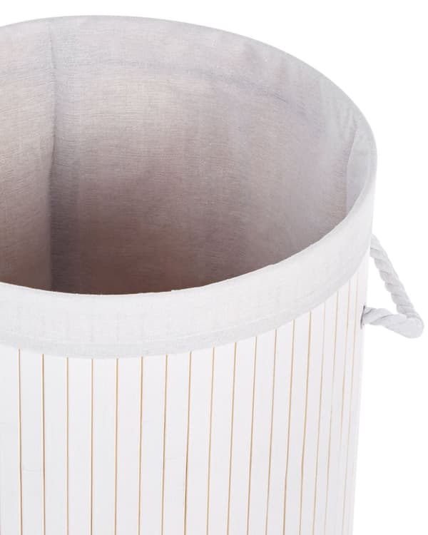 Vasketøjskurv Hvid Bambus Polyester Indsats Med Aftageligt Låg Håndtag Moderne Design Multifunktionel