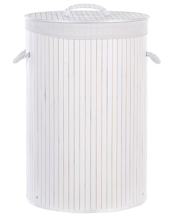 Vasketøjskurv Hvid Bambus Polyester Indsats Med Aftageligt Låg Håndtag Moderne Design Multifunktionel
