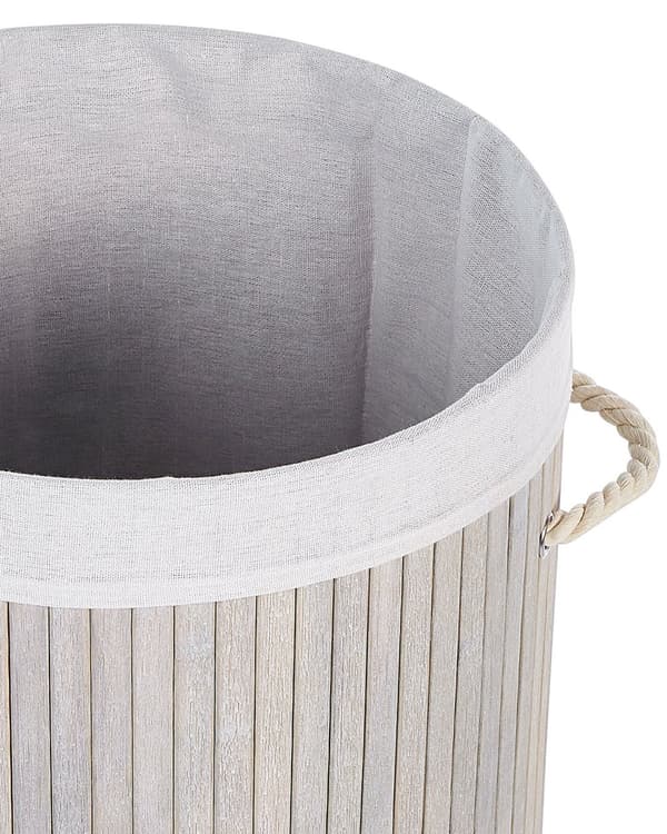 Vasketøjskurv Grå Bambus Polyester Indsats Med Aftageligt Låg Håndtag Moderne Design Multifunktionel