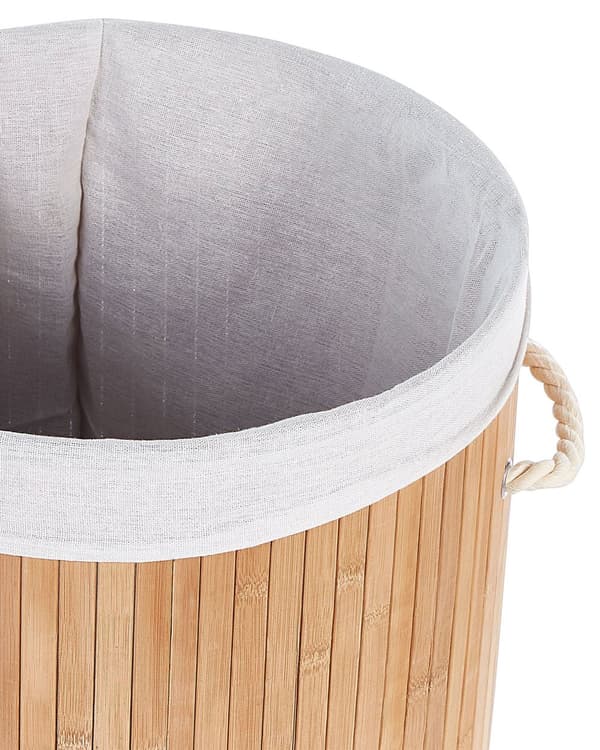 Kori vaalea puu bambu 60 cm polyesterivuorikangas kansi kahvat moderni pyykkikori monikäyttöinen