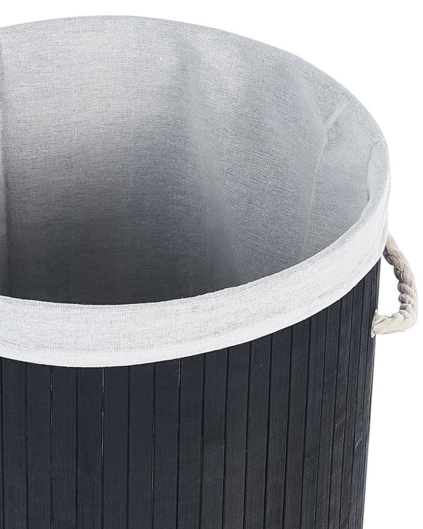 Klesvask Kurv Svart Bambus Polyester med avtagbart lokk håndtak Moderne Design