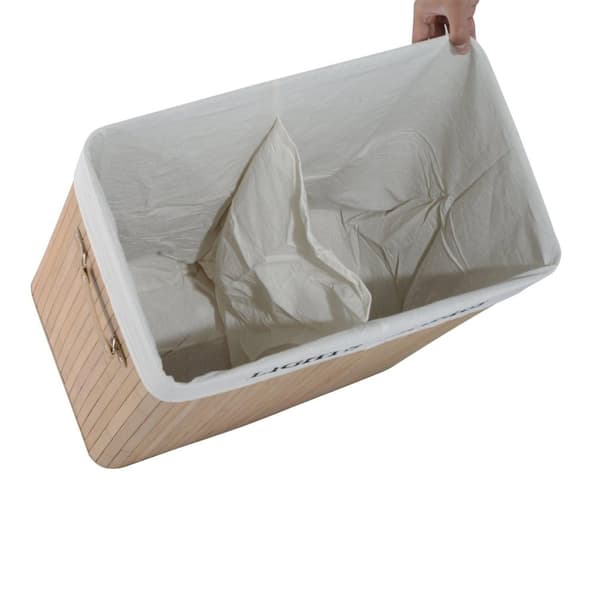 Rootz Vasketøjskurv - 100L - Håndvask - Vasketøjsopbevaring - Vaskeboks - Bambus - Brun - Hvid - 52 x 32 x 63 cm