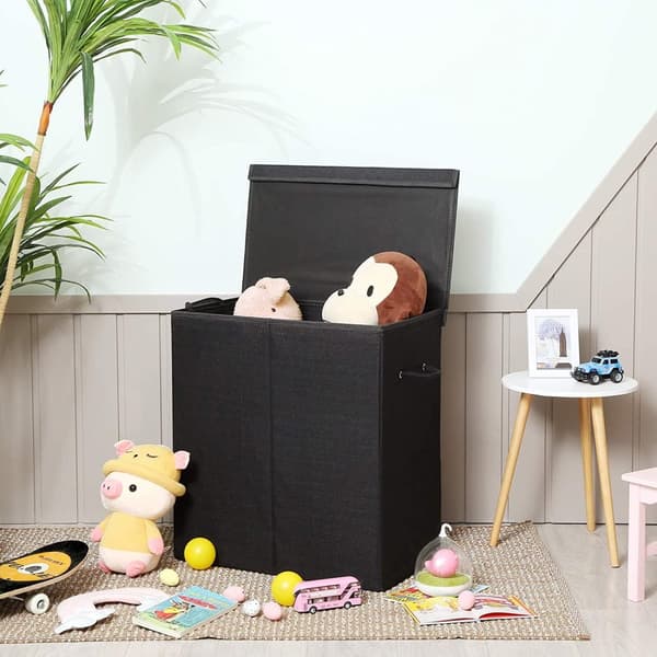 Rootz Black Laundry Basket - Pyykkikorit kannella - Taitettava - 69,25 x 39,4 x 5,6 cm
