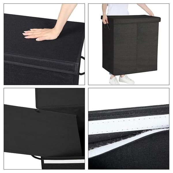 Rootz Black Laundry Basket - Pyykkikorit kannella - Taitettava - 69,25 x 39,4 x 5,6 cm