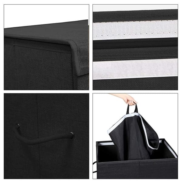 Rootz Black Laundry Basket - Pyykkikorit kannella - Taitettava - 69,25 x 39,4 x 5,6 cm