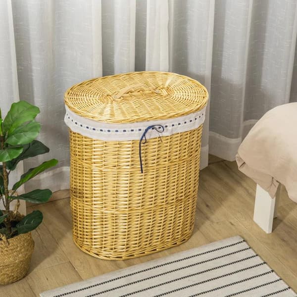Rootz Tvättkorg - Tillverkad Av Willow - Willow Rod - Tvättlåda - Tvättuppsamlare - Flätad Med Tvättpåse Med Lock - Naturlig - 100L 51 x 38 x 57 cm