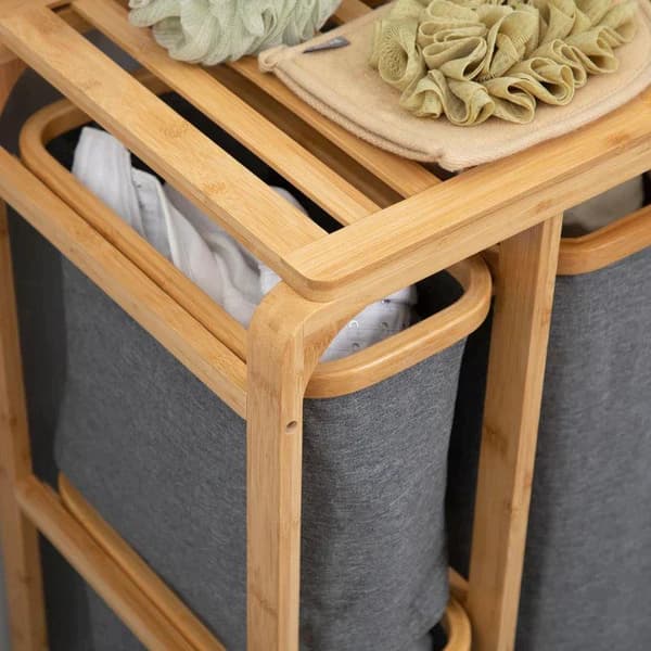 Rootz vasketøjskurv - Bambus vasketøjskurv - 3 aftagelige kurve - Naturgrå - 50 cm x 32 cm x 69,7 cm