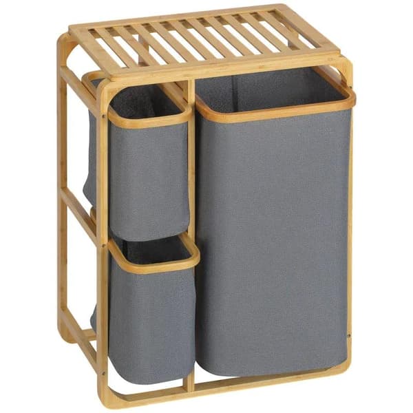 Rootz vasketøjskurv - Bambus vasketøjskurv - 3 aftagelige kurve - Naturgrå - 50 cm x 32 cm x 69,7 cm