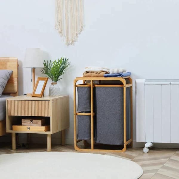 Rootz vasketøjskurv - Bambus vasketøjskurv - 3 aftagelige kurve - Naturgrå - 50 cm x 32 cm x 69,7 cm