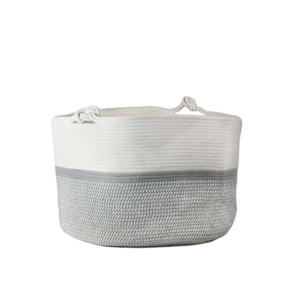Tvättkorg Växtkorg med bomullsrep Förvaringskorg Plant Basket Organiseringskorg Planteringskärl Blomkruka Örtkruka Kruka Vit - Grå 55 x 55 x 35 cm