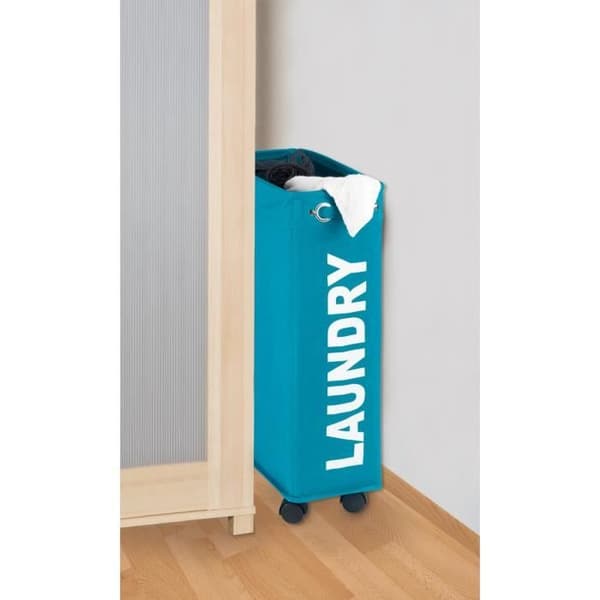 WENKO Smal tvättkorg "Laundry", tvättkorg på hjul, Corno, Kapacitet 43 l, Polyester, 18,5x60x40 cm, turkos