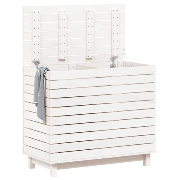 vidaXL Tvättkorg vit 88,5x44x76 cm massiv furu