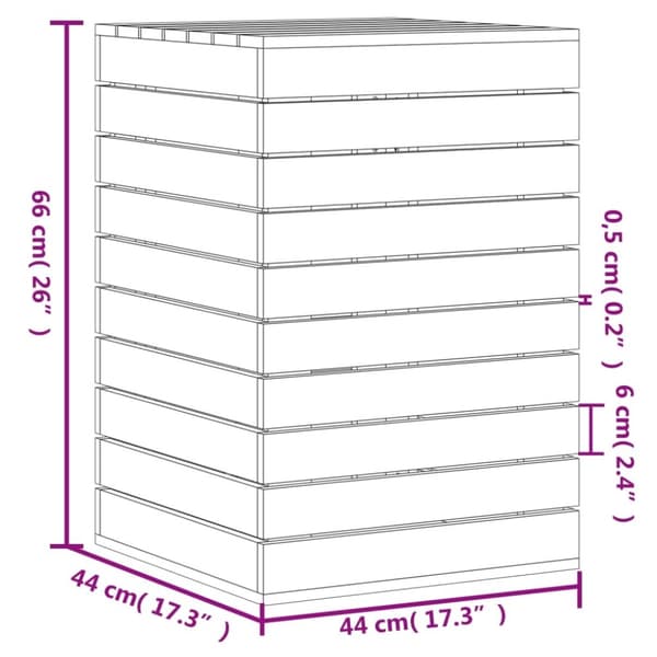 vidaXL vasketøjskurv 44x44x66 cm massivt fyrretræ