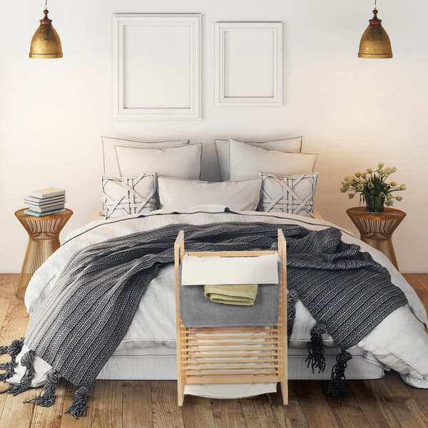 Relaxdays Tvättmöbel, struktur i bambu, rektangulär, lock, HLP: 60 x 40 x 35 cm, natur och kräm