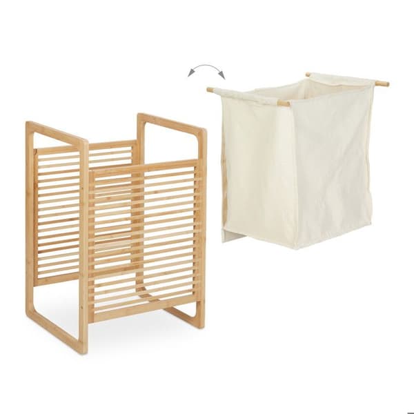 Relaxdays Tvättmöbel, struktur i bambu, rektangulär, lock, HLP: 60 x 40 x 35 cm, natur och kräm