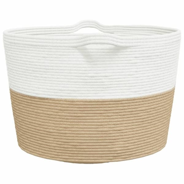 vidaXL vasketøjskurv Ø60x36 cm bomuld beige og hvid