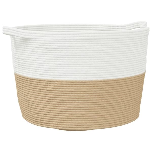 vidaXL vasketøjskurv Ø60x36 cm bomuld beige og hvid