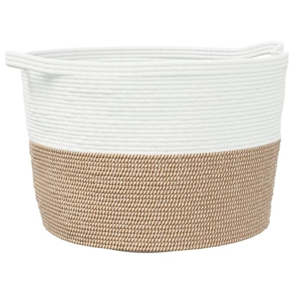 vidaXL Tvättkorg brun och vit Ø60x36 cm bomull