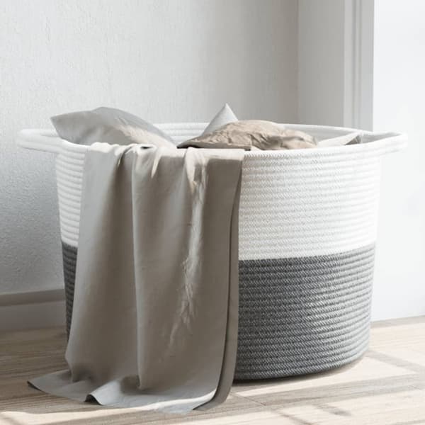 vidaXL vasketøjskurv Ø55x36 cm bomuld grå og hvid