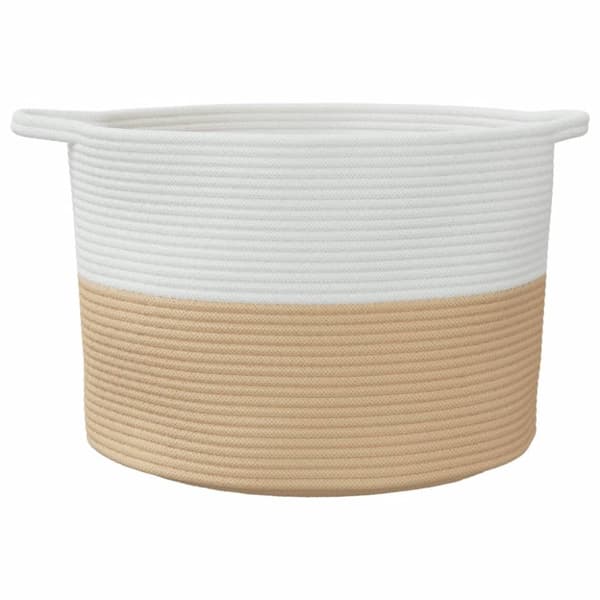vidaXL Tvättkorg beige och vit Ø55x36 cm bomull