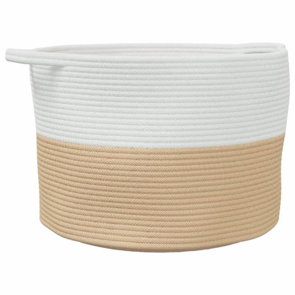 vidaXL vasketøjskurv Ø55x36 cm bomuld beige og hvid