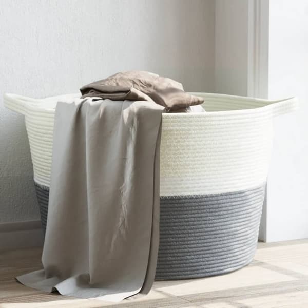 vidaXL vasketøjskurv Ø60x36 cm bomuld grå og hvid