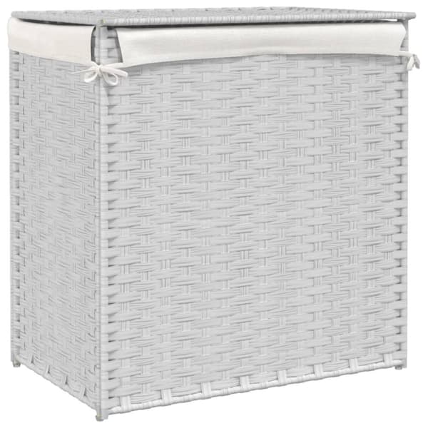 vidaXL vasketøjskurv med 2 sektioner 53x35x57 cm polyrattan hvid