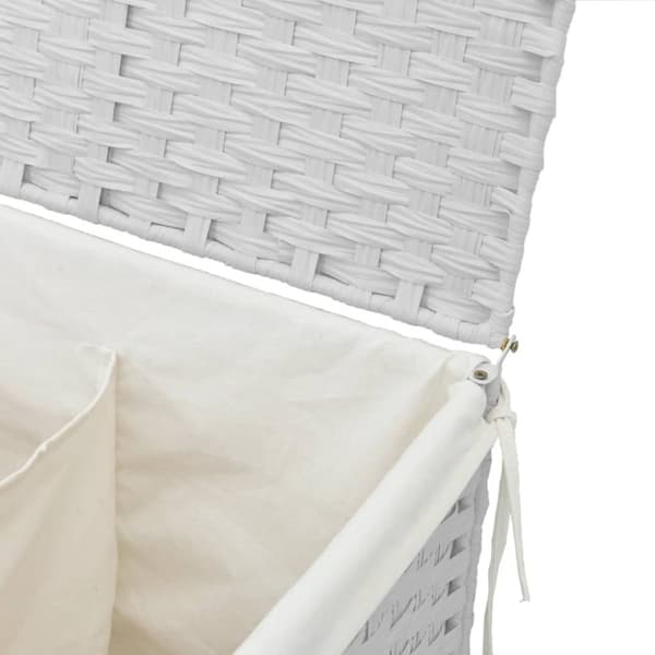 vidaXL vasketøjskurv med 2 sektioner 53x35x57 cm polyrattan hvid