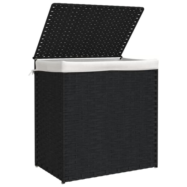 vidaXL Tvättkorg med 2 sektioner svart 53x35x57 cm konstrotting
