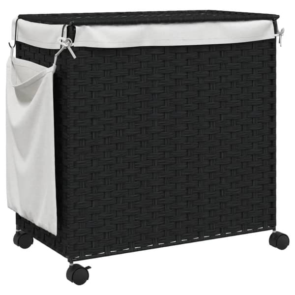 vidaXL vasketøjskurv med hjul 60x35x60,5 cm rattan sort