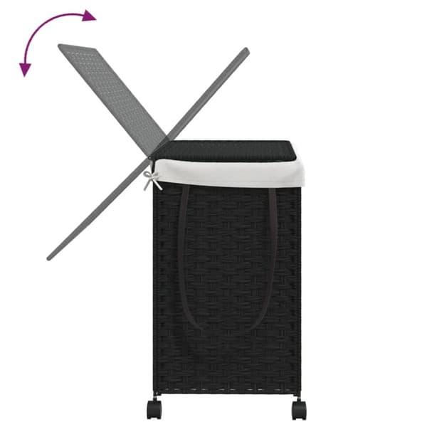 vidaXL vasketøjskurv med hjul 60x35x60,5 cm rattan sort