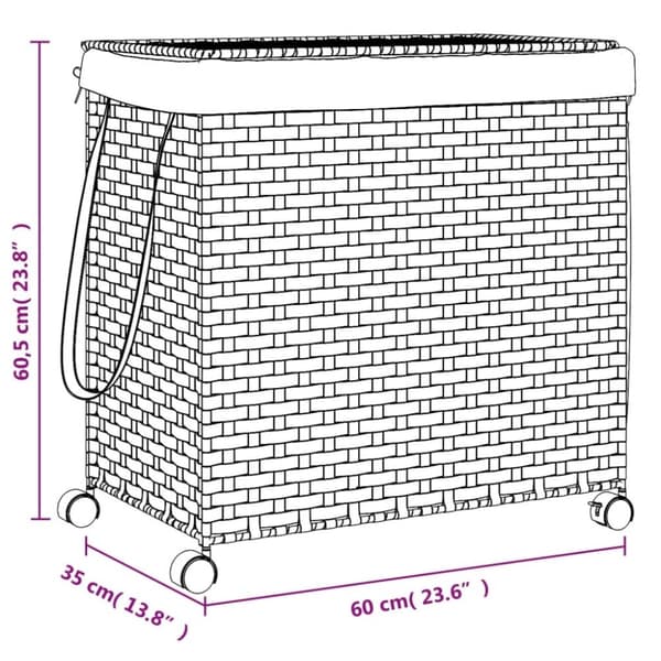 vidaXL vasketøjskurv med hjul 60x35x60,5 cm rattan