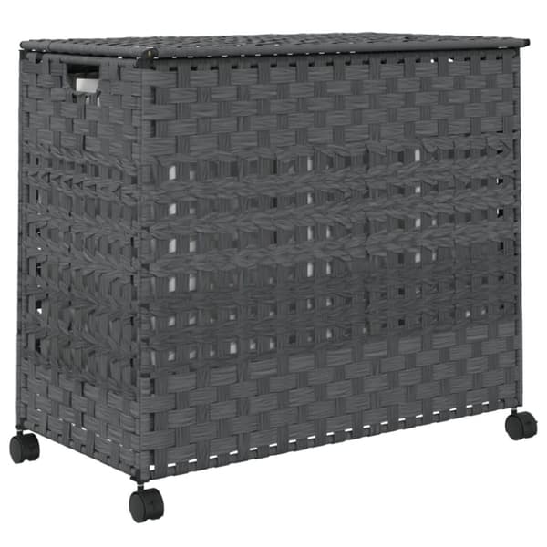 vidaXL vasketøjskurv med hjul 66x35x60 cm rattan grå