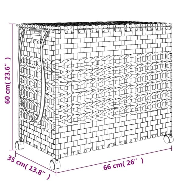 vidaXL vasketøjskurv med hjul 66x35x60 cm rattan grå