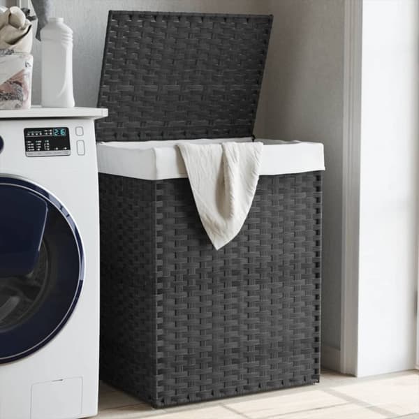 vidaXL vasketøjskurv med låg 46x33x60 cm polyrattan grå