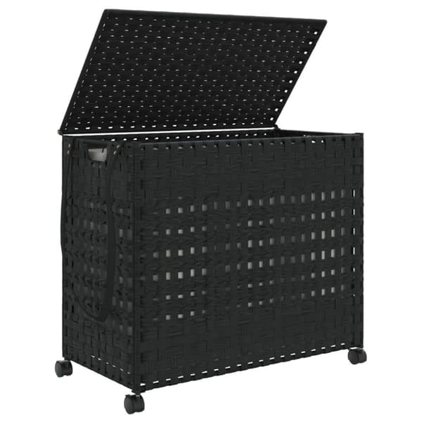 vidaXL vasketøjskurv med hjul 66x35x60 cm rattan sort